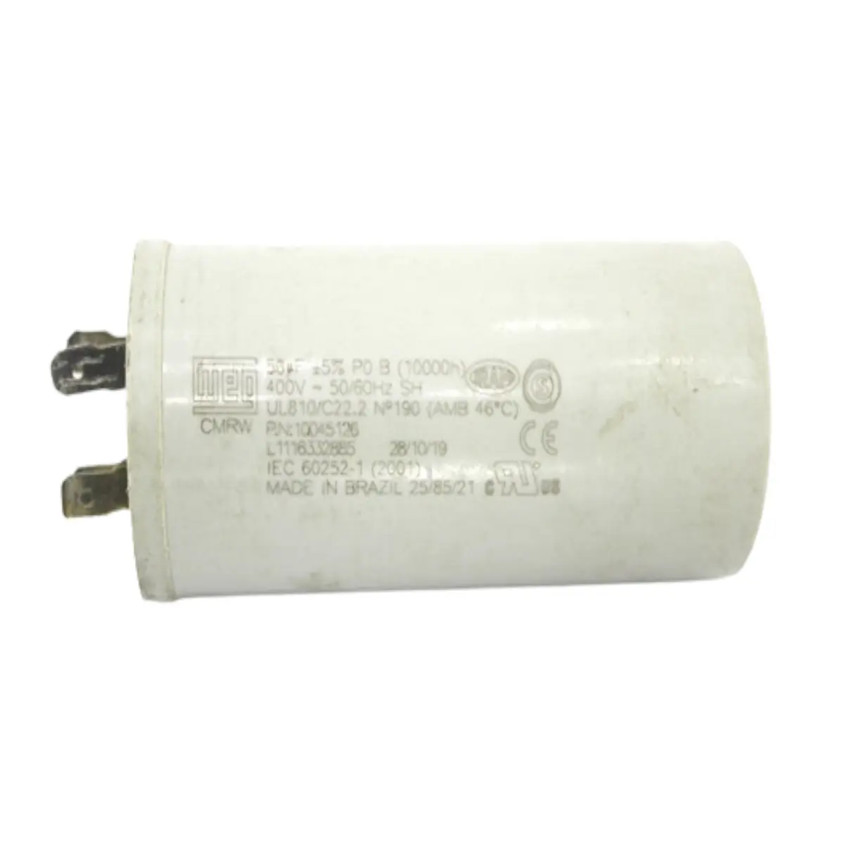 capacitor weg ui810-c22 c2 50mf 400vb Capacitor Weg Ul810/c22.2 50µf 400v - Imagem 1